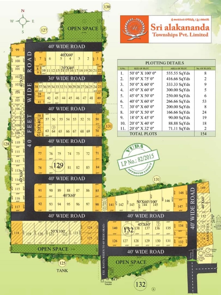 Sri Shanti Nivas approved layout plan showing 154 plots and road network
